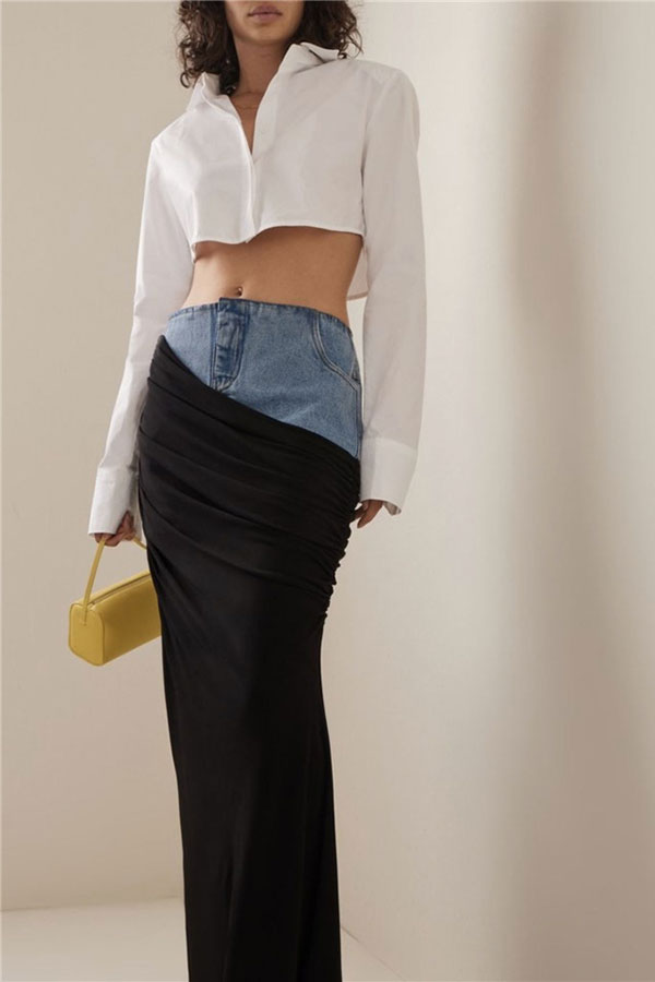 storexq Denim Patchwork Chic Draped Skirt
