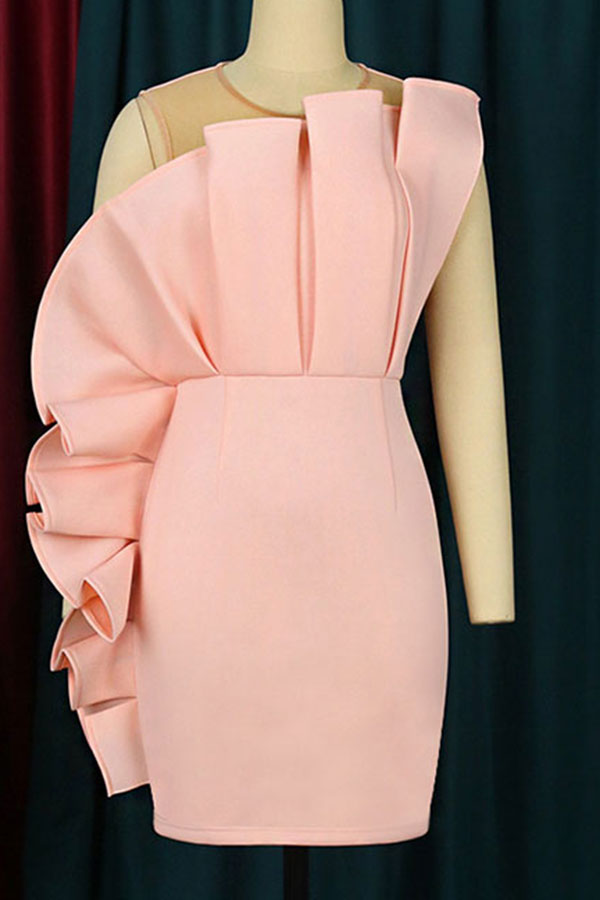 namcoverse Pink Ruffle Sweet Mesh Patchwork Mini Dress