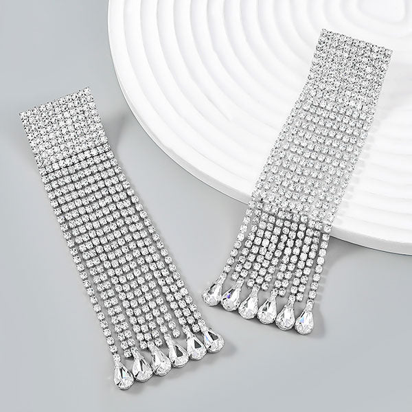 storexq Rhinestone Simple Drop-Shaped Tassel Earrings