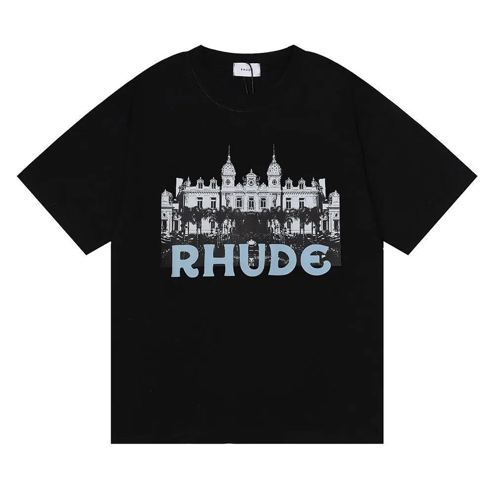 RH Designers Mens Rhude Embroidery T Shirts for Summer Mens Tops Letter Polos Shirt Womens Tshirts Clothing Short Sleeved Large Plus 100% Cotton Tees Size S-XL