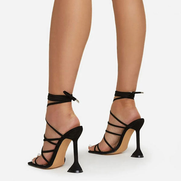 storexq Solid Color Feminine Strappy Pyramid Heeled Sandals