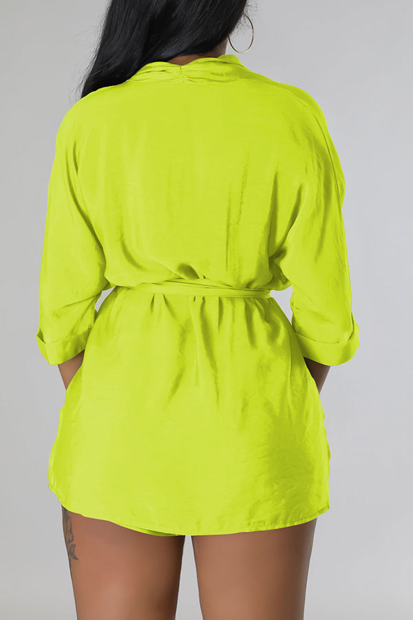 storexq Solid Color Casual Lace-Up Pant Suit