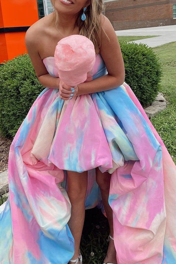 storexq Rainbow Tie Dye Sweet Strappy Back High Low Maxi Dress