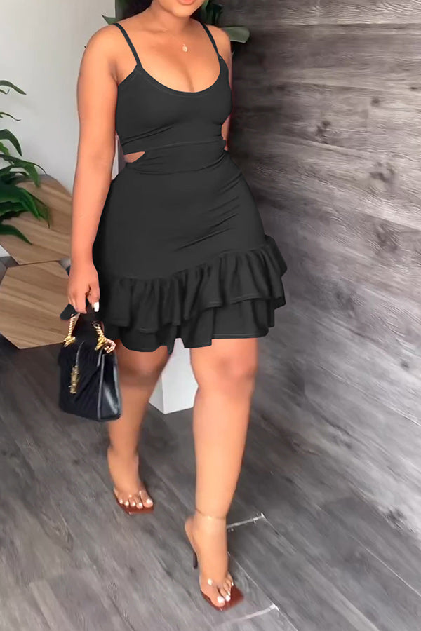 namcoverse Solid Color Sweet Backless Mini Dress