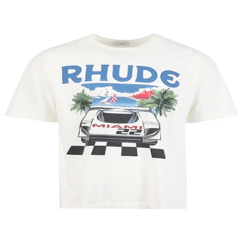 RH Designers Mens Rhude Embroidery T Shirts for Summer Mens Tops Letter Polos Shirt Womens Tshirts Clothing Short Sleeved Large Plus 100% Cotton Tees Size S-XL