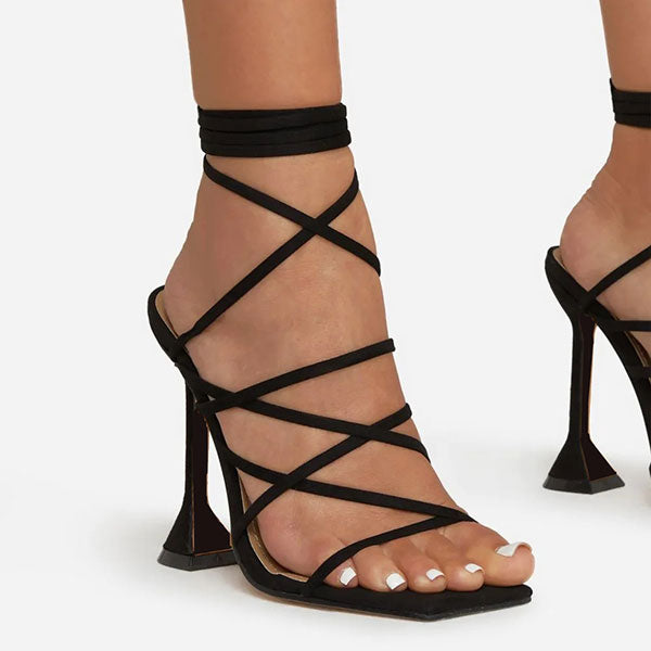 storexq Solid Color Feminine Strappy Pyramid Heeled Sandals