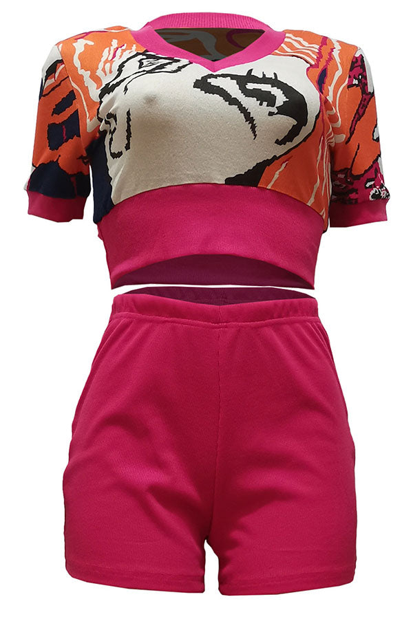 storexq Abstract Print Patchwork Casual Pant Suit