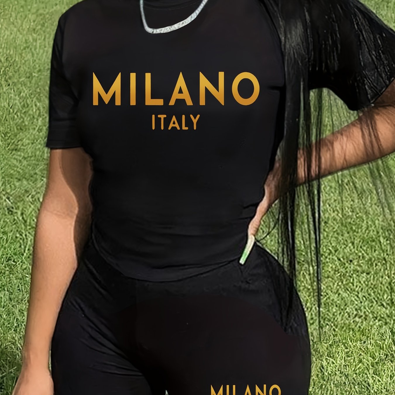 Geometric Print Casual Shorts Set - Crew Neck Short Sleeve Top & Shorts Outfits with Mid Elasticity, Polyester Material, Knit Fabric, and Positioning Printing - Perfect for Spring & Summer, Womens Clothing