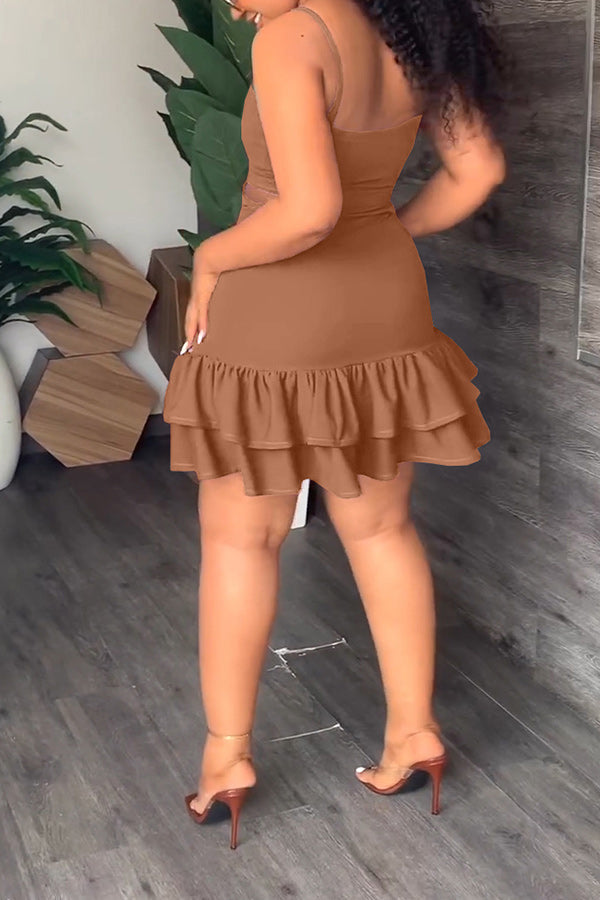 namcoverse Solid Color Sweet Backless Mini Dress