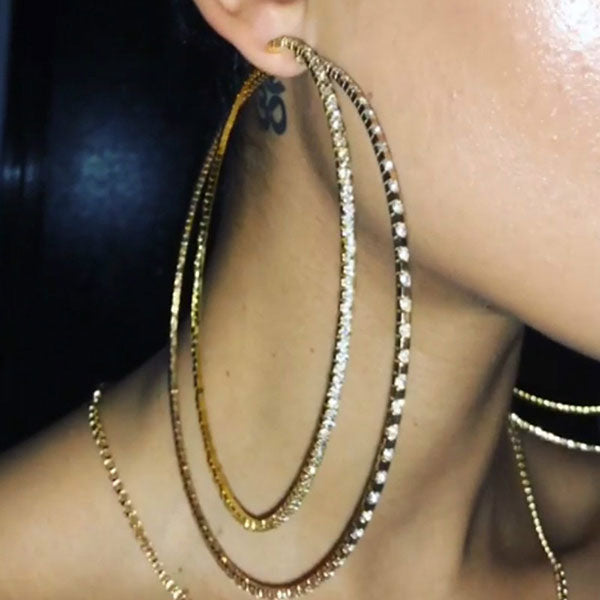 storexq Rhinestone Hyperbolic Round Hoop Earrings