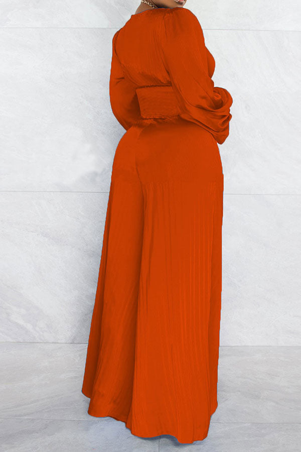 storexq Solid Color Casual Puff Sleeve Pant Suit
