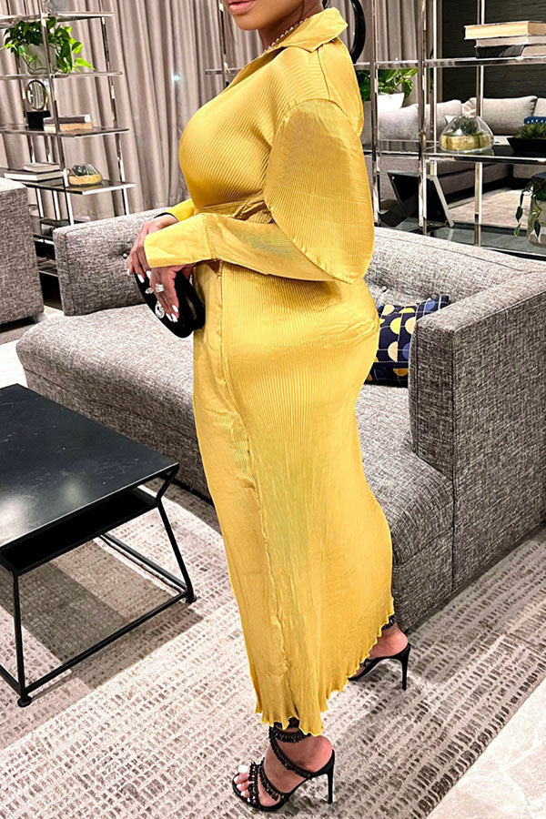 namcoverse Solid Color Stylish Lace-Up Irregular Split Midi Dress