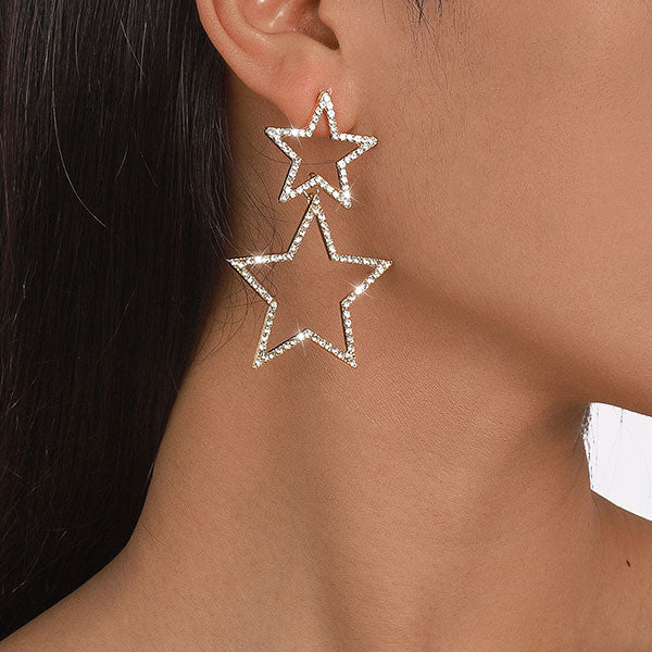 storexq Rhinestone On-trend Double Star Drop Earrings
