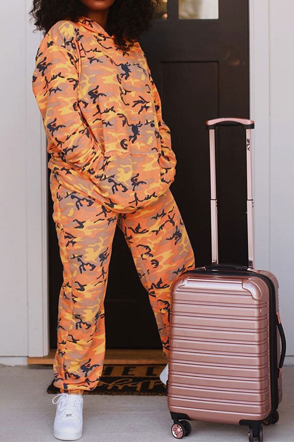 storexq Camouflage Casual Pocket Hooded Pant Suit