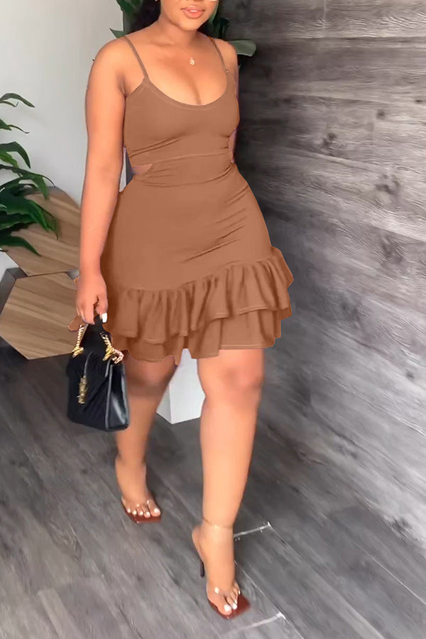 namcoverse Solid Color Sweet Backless Mini Dress