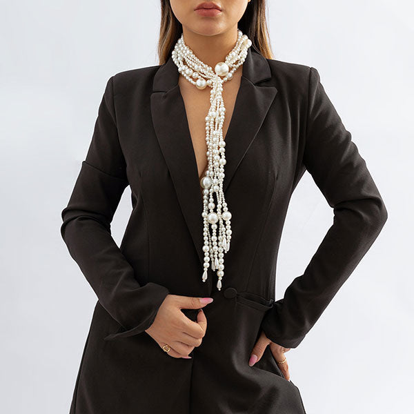 storexq Multi-layer Faux Pearl Glamorous Tassel Necklace