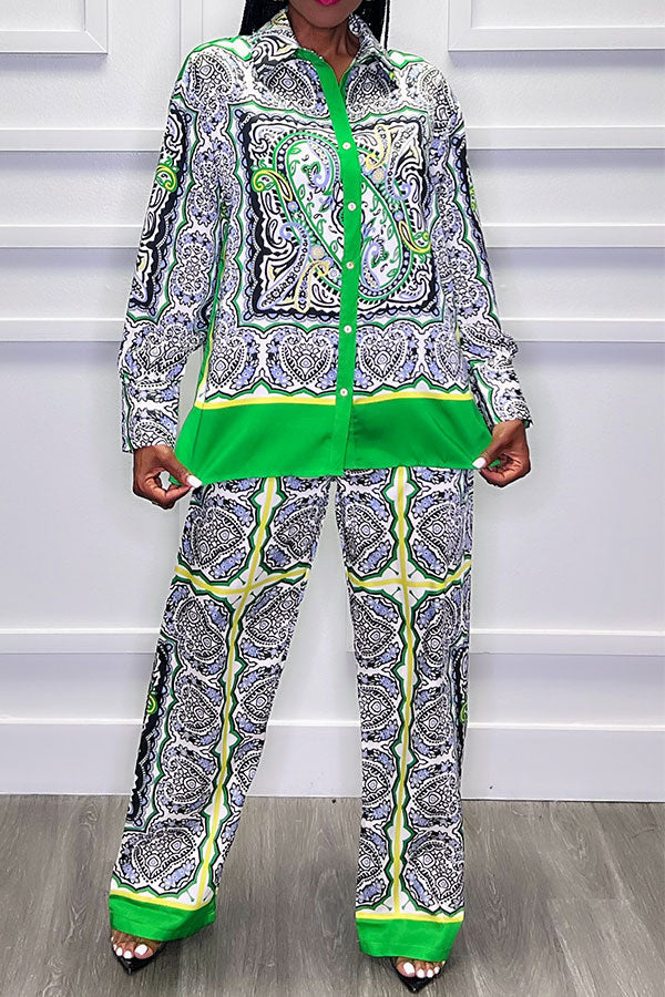 storexq Paisley Print Patchwork Bohemia Pant Suit