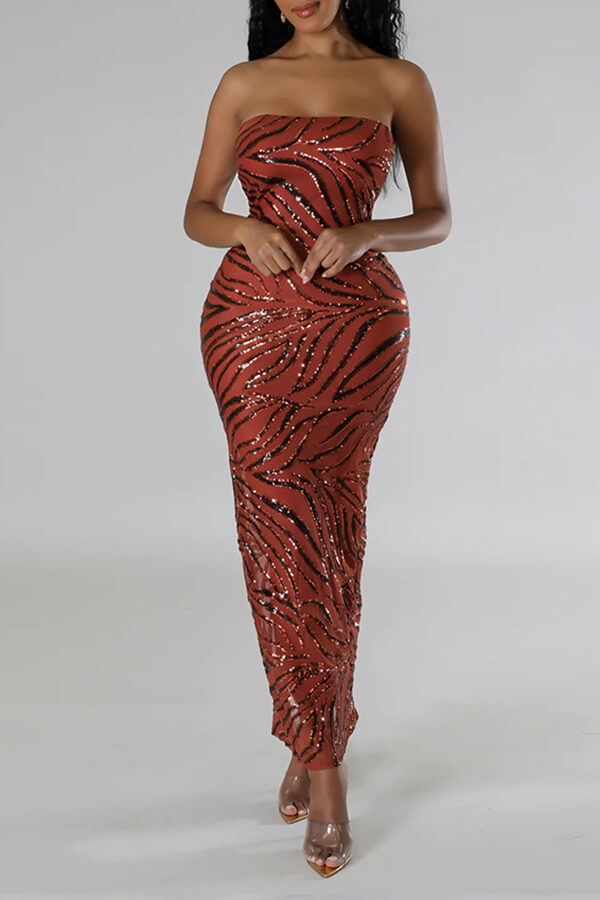 namcoverse Sequined Bandeau On-trend Split Back Maxi Dress