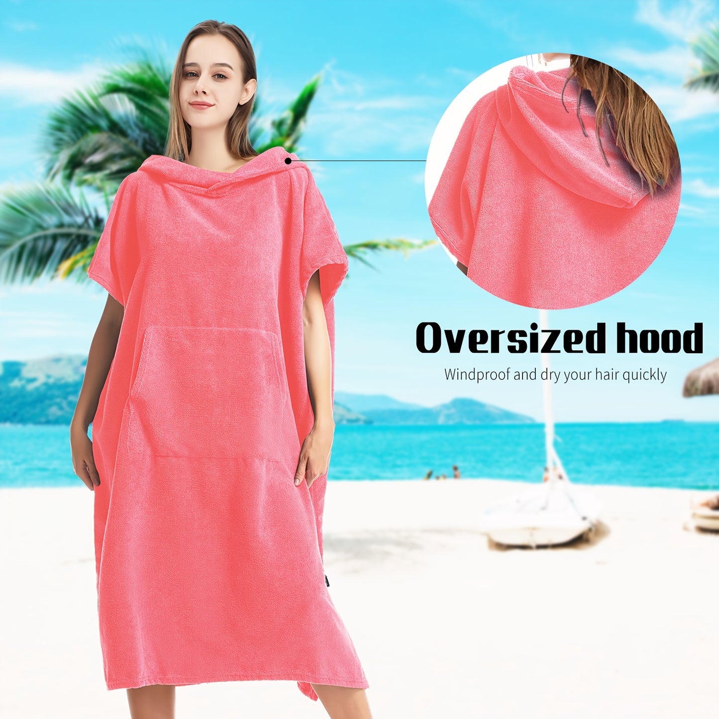 1pc Soft Quick-drying Bathrobe, Super Absorbent Hooded Short-sleeved Pajamas, Dress Style Nightdress, Adult Bathrobe, All-purpose Pajamas For Men And Women In 5 Colors, Bathroom Supplies