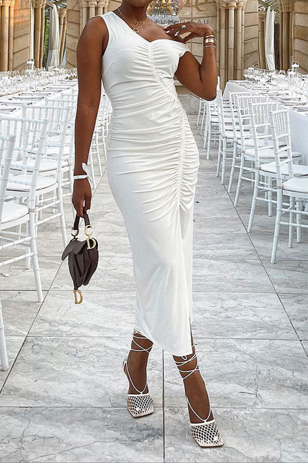 storexq Plain Chic Sherring High Split Midi Dress