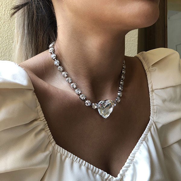 storexq Heart-Shaped Glass Drill Girly Rhinestone Necklace