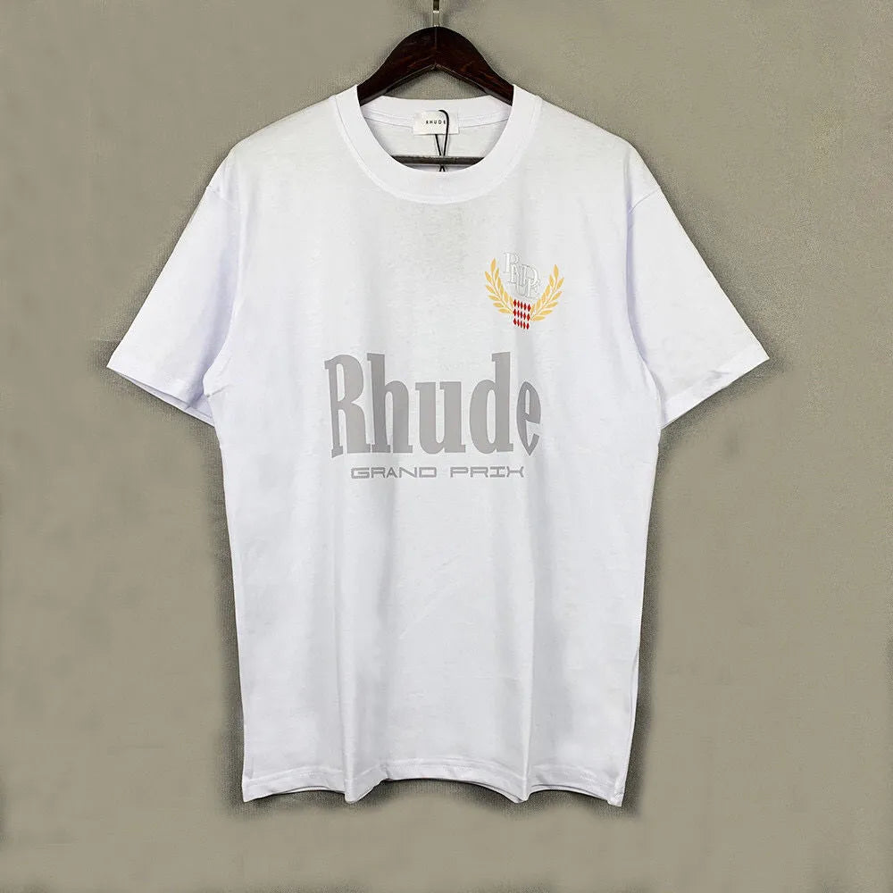 RH Designers Mens Rhude Embroidery T Shirts for Summer Mens Tops Letter Polos Shirt Womens Tshirts Clothing Short Sleeved Large Plus 100% Cotton Tees Size S-XL