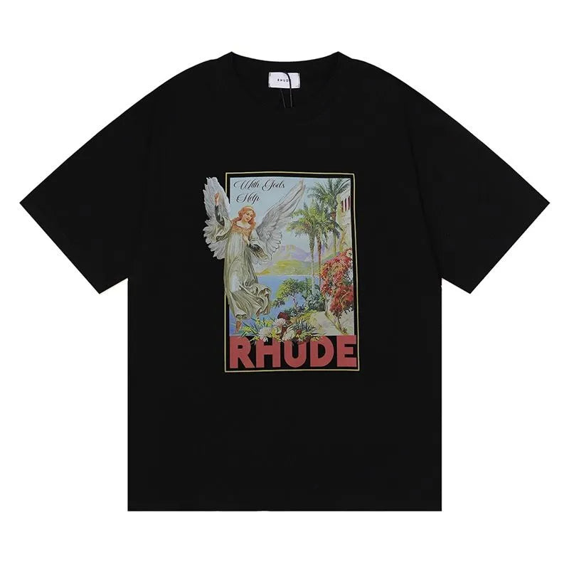 RH Designers Mens Rhude Embroidery T Shirts for Summer Mens Tops Letter Polos Shirt Womens Tshirts Clothing Short Sleeved Large Plus 100% Cotton Tees Size S-XL