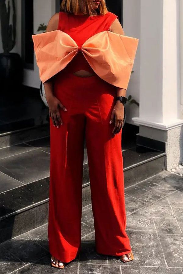 storexq Hit Color Bow Design Stunning Cutout Detail Jumpsuit