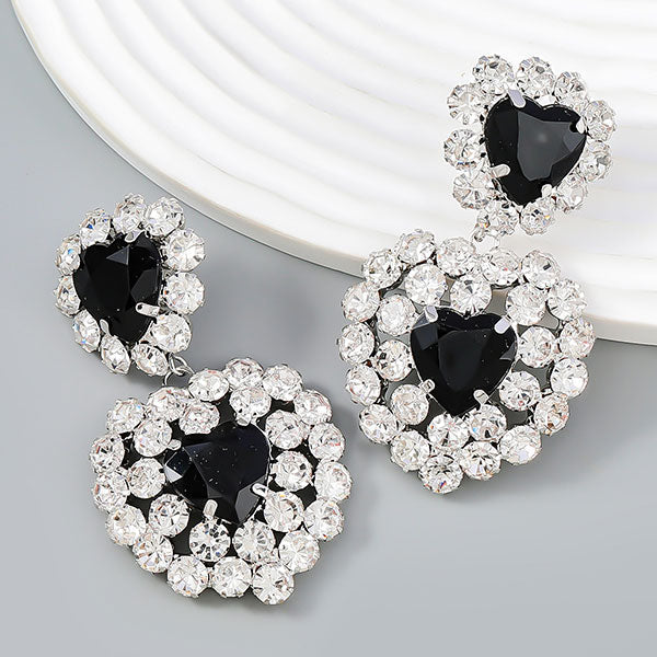 storexq Luxe Rhinestone Double Heart Drop Earrings