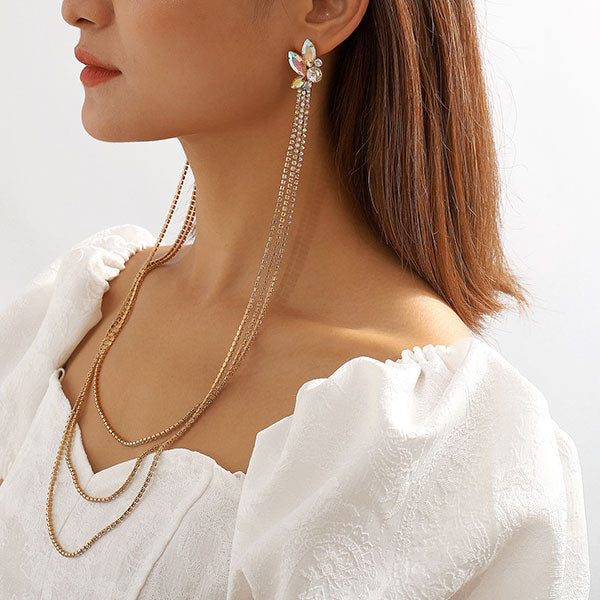 storexq Rhinestone Chic Multi-layer Claw Chain Earrings