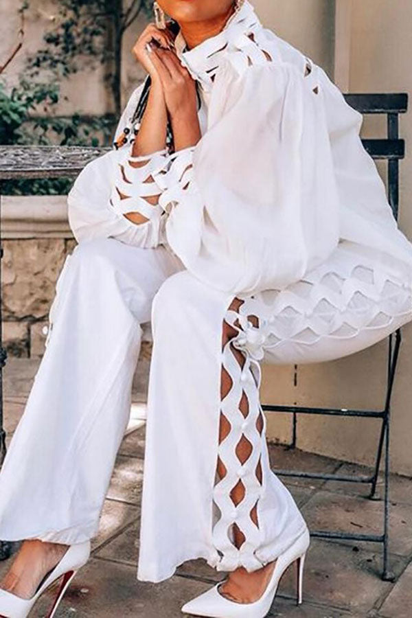 storexq Solid Color Elegant Cutout Pant Suit