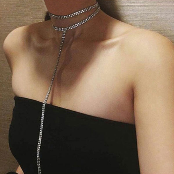 storexq Double Layer Rhinestone Choker Necklace