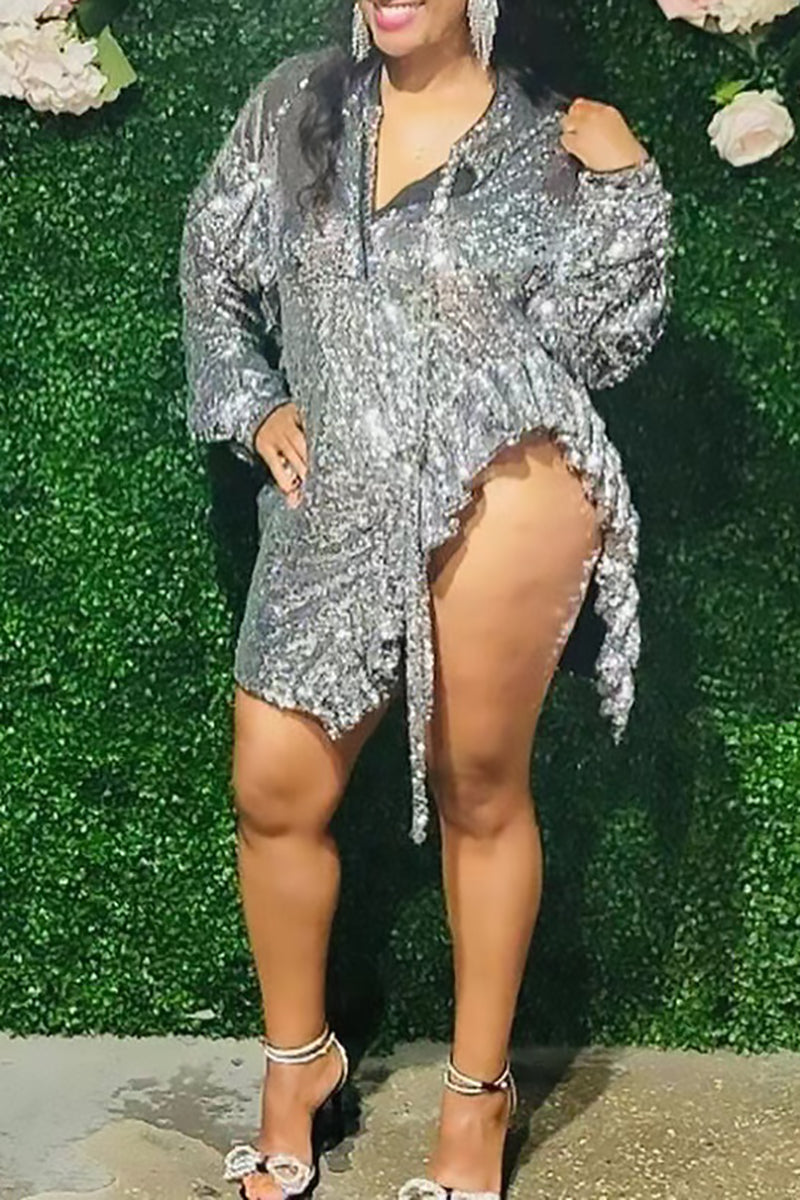 storexq Sequined Sparkly Stringy Selvedge Split Irregular Mini Dress