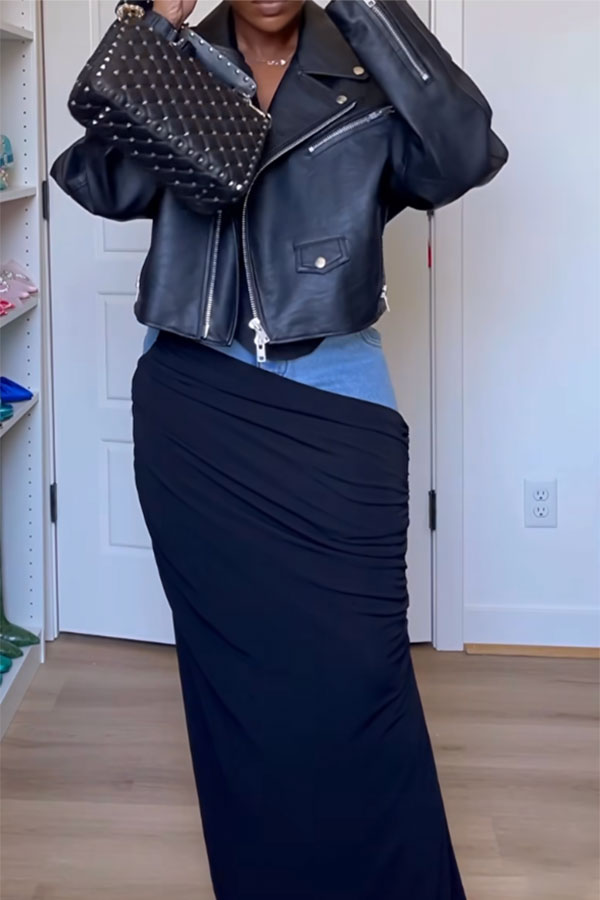 storexq Denim Patchwork Chic Draped Skirt