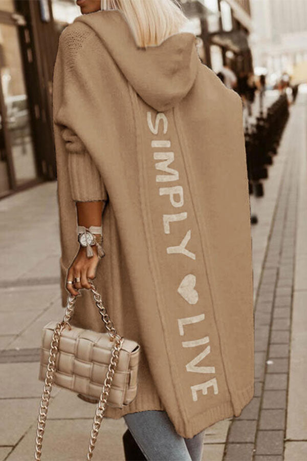 storexq Letter Print Casual Hooded Cardigan