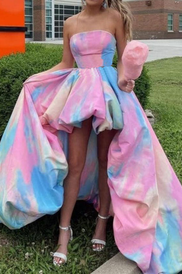 storexq Rainbow Tie Dye Sweet Strappy Back High Low Maxi Dress