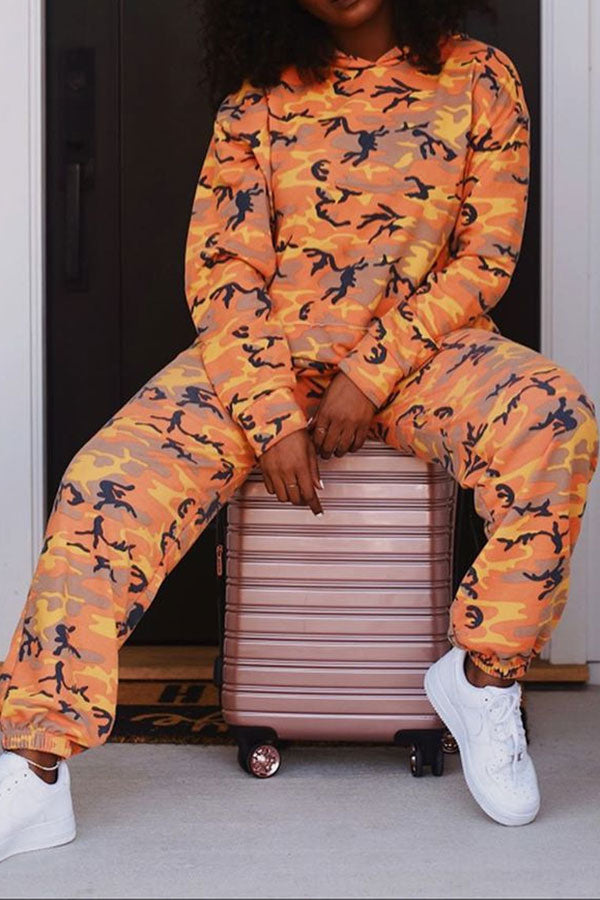 storexq Camouflage Casual Pocket Hooded Pant Suit