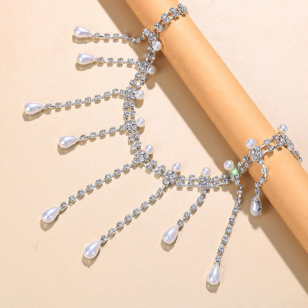 storexq Rhinestone Luxe Faux Pearl Decor Necklace