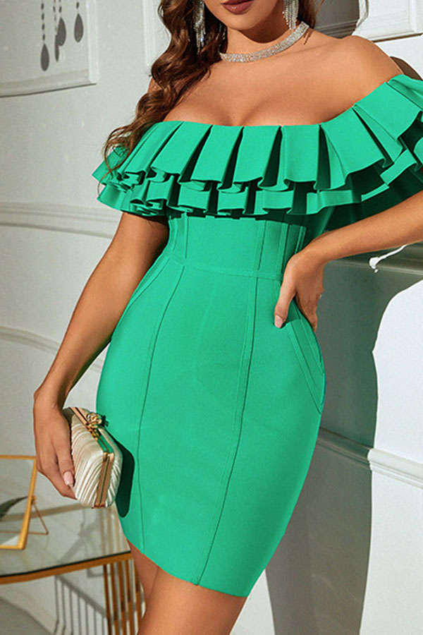 storexq Solid Color Chic Layered Ruffle Mini Dress