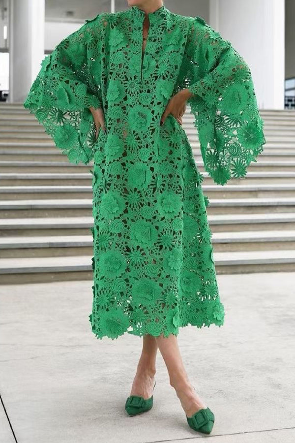 storexq Solid Color Lace Cutout Simple Midi Dress