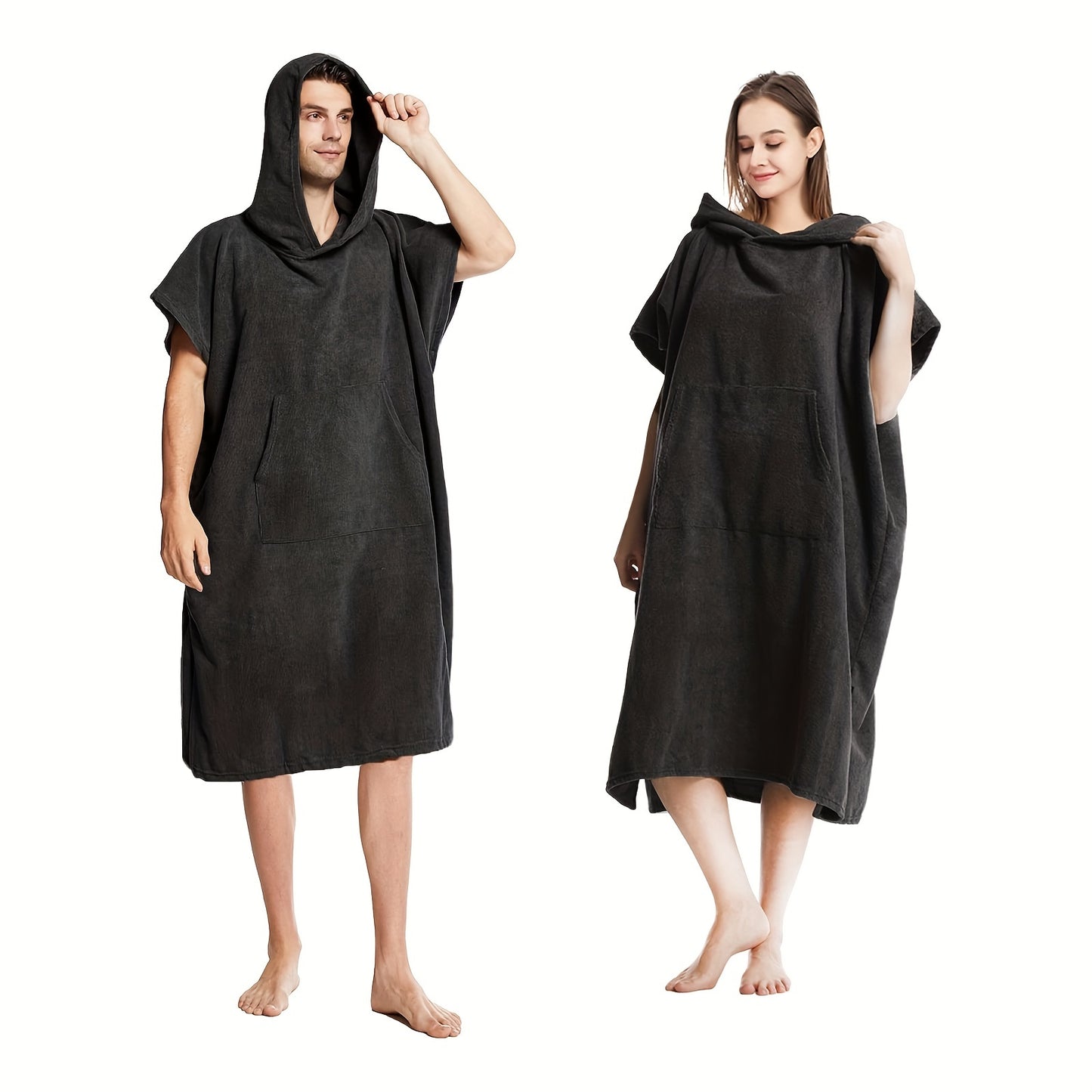 1pc Soft Quick-drying Bathrobe, Super Absorbent Hooded Short-sleeved Pajamas, Dress Style Nightdress, Adult Bathrobe, All-purpose Pajamas For Men And Women In 5 Colors, Bathroom Supplies