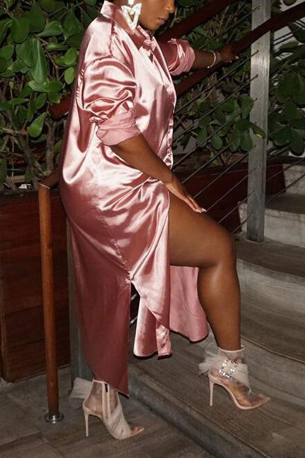 storexq Solid Color Cool Single Breasted Midi Dress