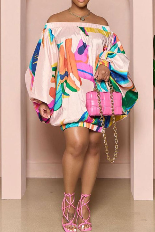 namcoverse Colorful Leaf Print Smart Off Shoulder Mini Dress