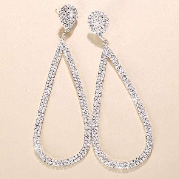 storexq 1Pair Water Drop Shape Rhinestone Classic Cutout Earrings