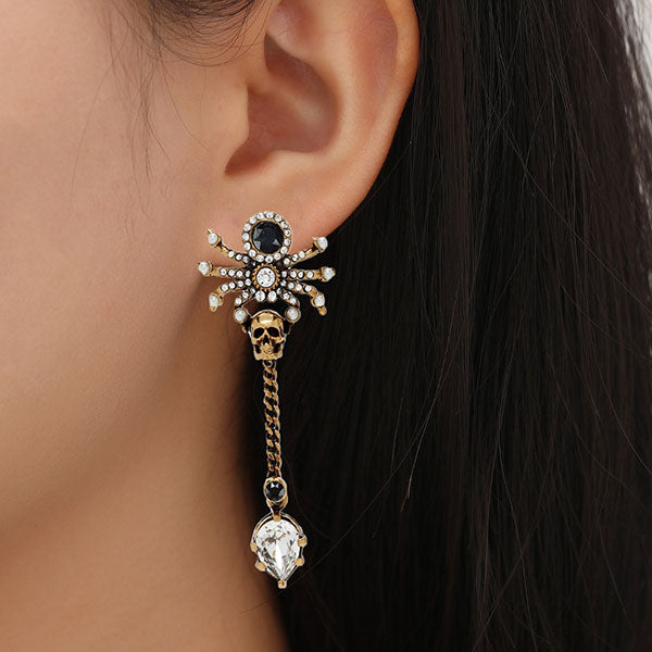 storexq Rhinestone Trim Hippy Spider-Shaped Earrings