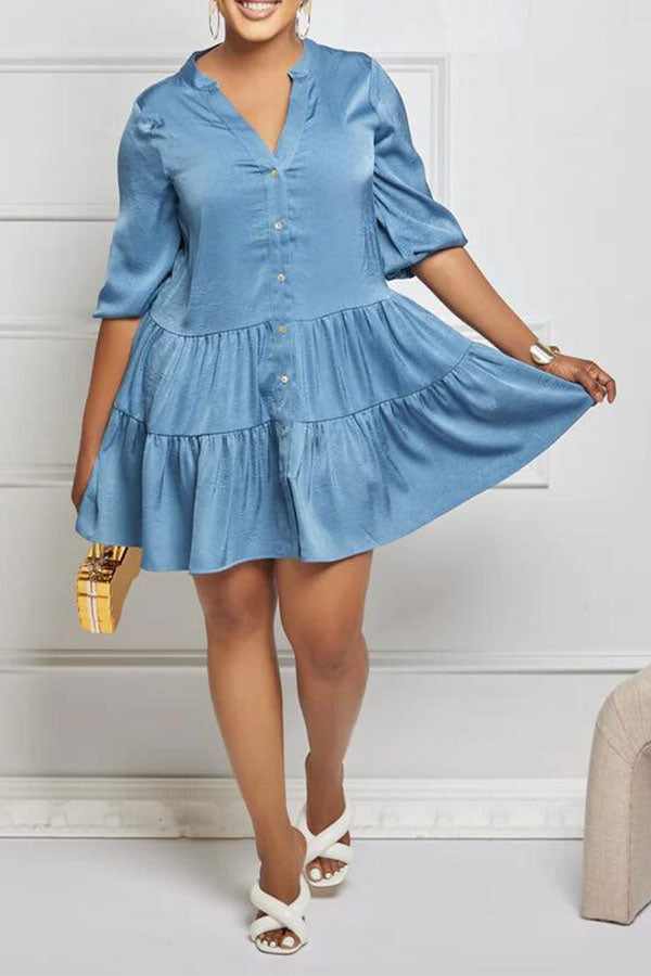 storexq Solid Color Undeniable Tiered Ruffle Mini Dress