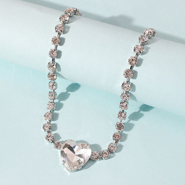 storexq Heart-Shaped Glass Drill Girly Rhinestone Necklace