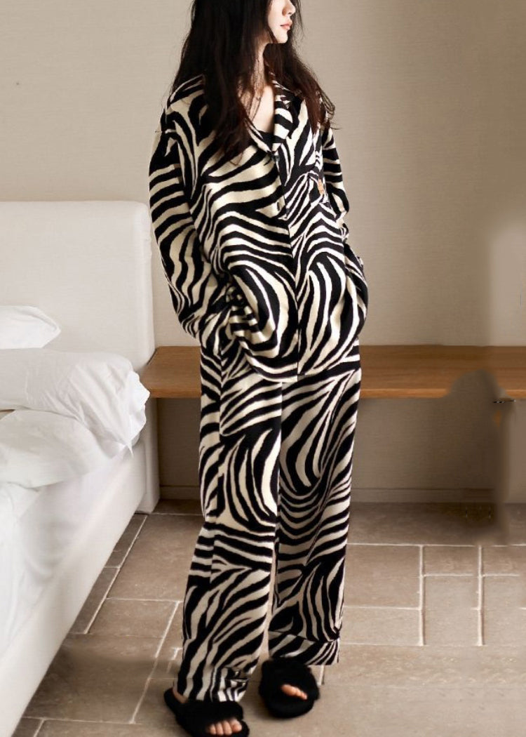 peopleterritory Boutique Zebra Pattern Peter Pan Collar Button Two Piece Set Long Sleeve XS1018
