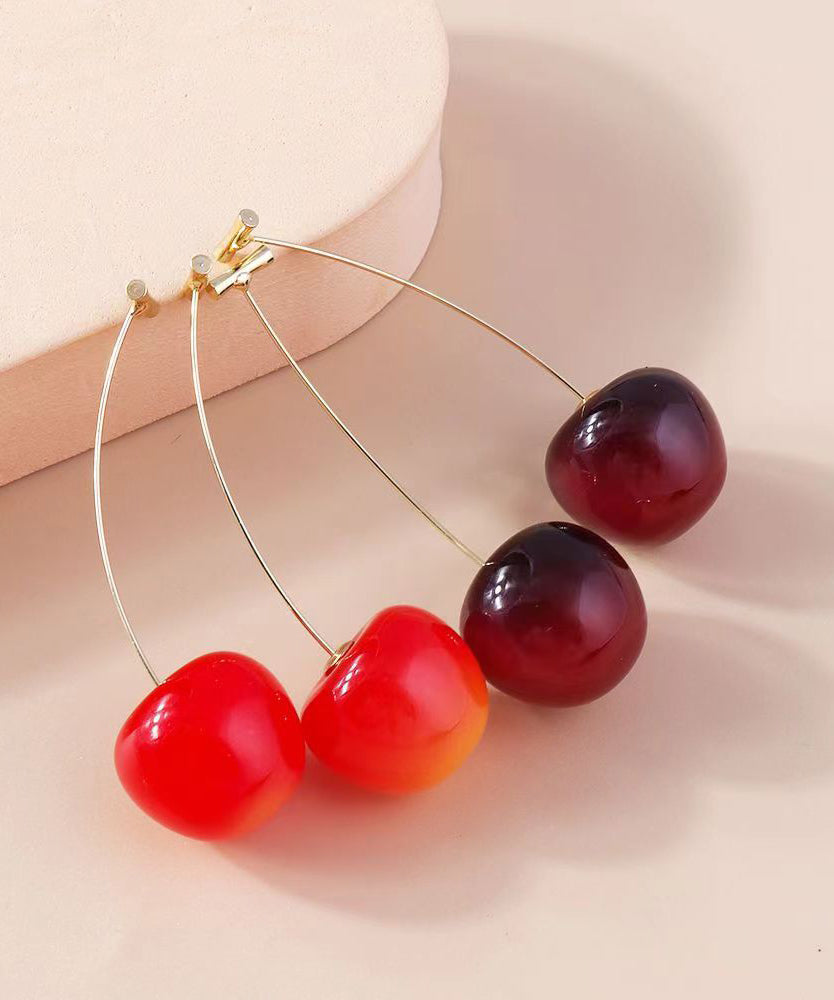 peopleterritory Elegant Red And Mulberry Sterling Silver Overgild Cherry Drop Earrings Two Piece Set DF1014