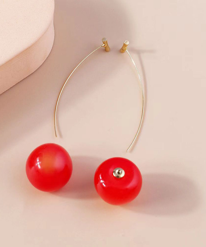 peopleterritory Elegant Red And Mulberry Sterling Silver Overgild Cherry Drop Earrings Two Piece Set DF1014